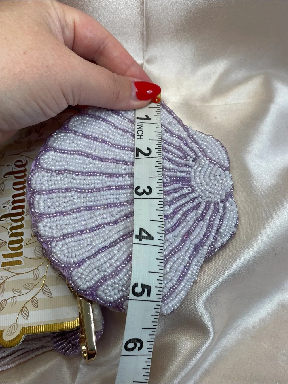 Handmade Beaded Shell Coin Purse - Lavender & White - NWT